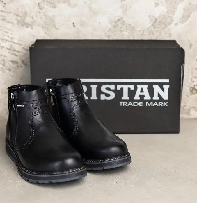 Зимние ботинки Kristan мужские кожаные черные, мужская зимняя обувь