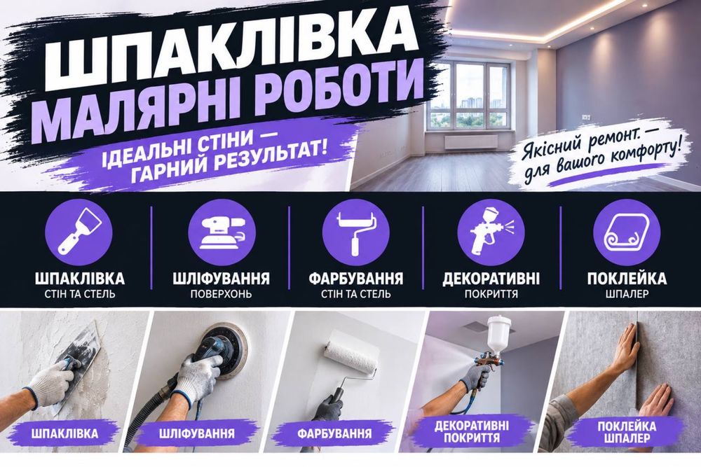 Шпаклівка, малярні роботи