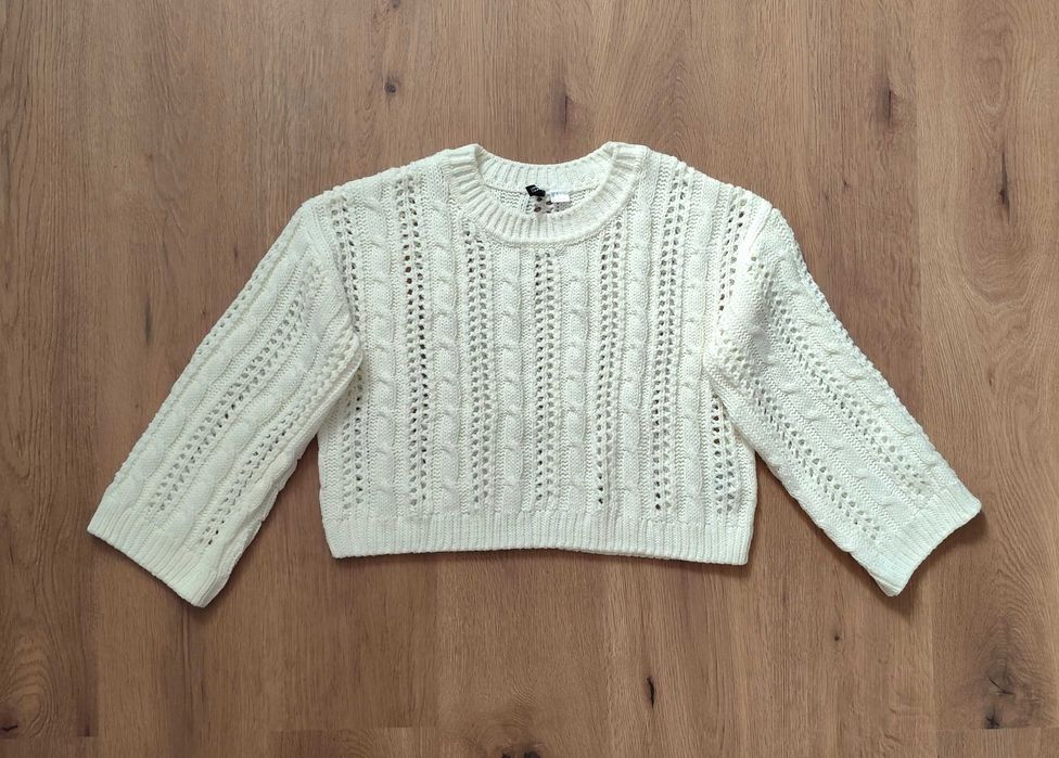 Sweterek Krótki Oversize Ecru H&M |R. M
