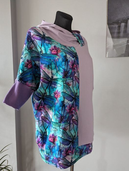 Auri&Lili nowa wiosenna bluza oversize w ważki handmade L 40