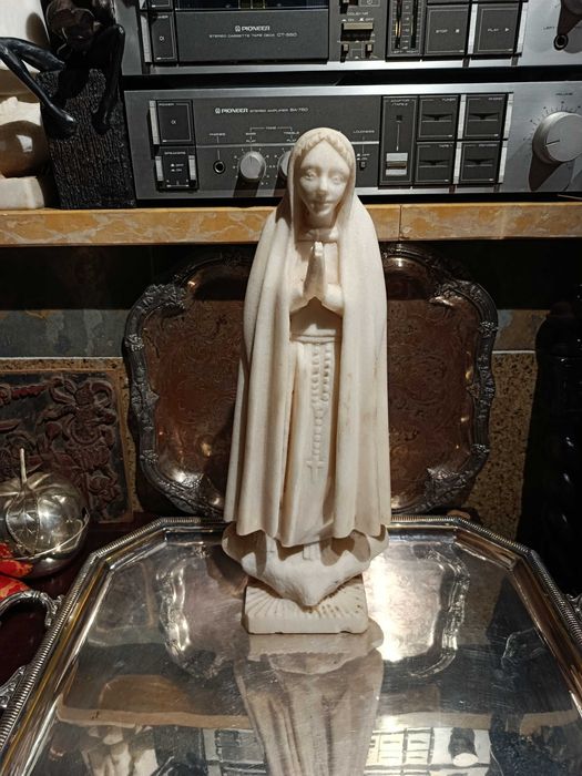 Escultura Esculpida Pedra Mármore Nossa Senhora 42 cm Antiga