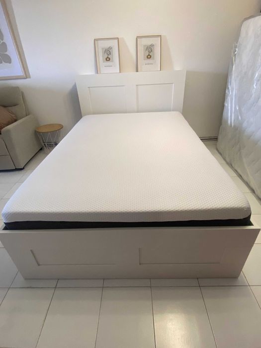 Cama c/arrumação e cabeceira - branca - Brimnes IKEA