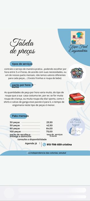 Serviço de engomadoria