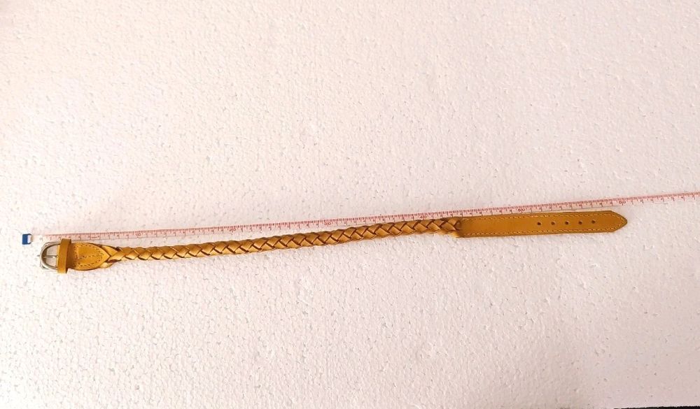 Coleira para cão em pele genuína trabalhada mão amarelo mostarda 60cm
