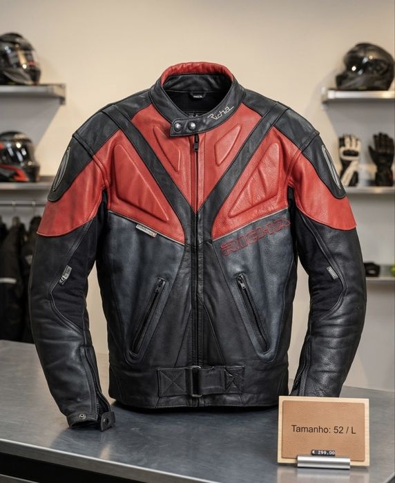 Jaqueta de Mota em Couro Richa (Preto/Vermelho) – Tam. 52 (L)
