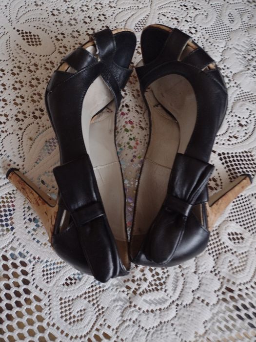 czółenka damskie skórzane czarne r.37 obcas 9cm