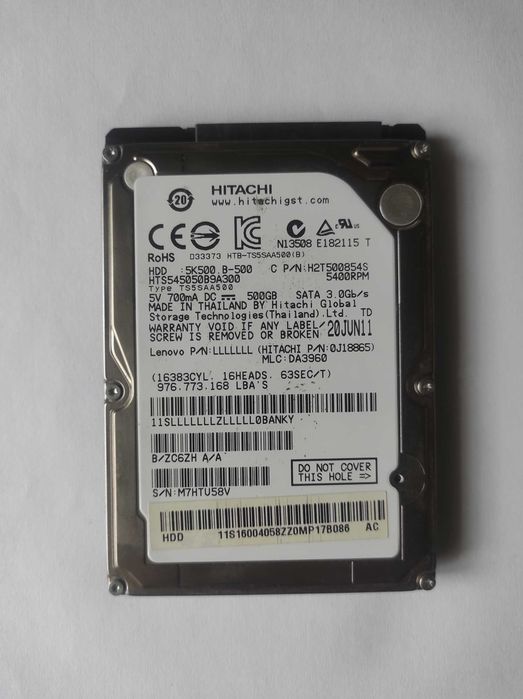 Жорсткий диск 2.5 500 Gb Hitachi HDD 5k500.B-500  HTS545050B9A300 + тести Victoria
