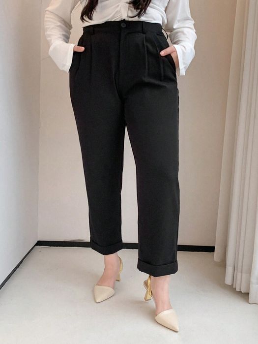 Spodnie Garniturowe Eleganckie Z Podwijanymi Nogawkami Czarne Dazy Xxl