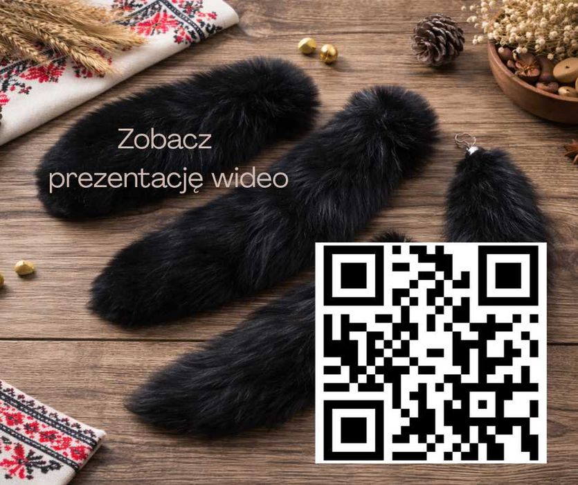 Czarna Kita Lisa 30–40 cm Naturalne Futro Brelok Karabińczyk