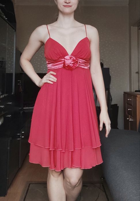 Sukienka wieczorowa koktajlowa malinowa S