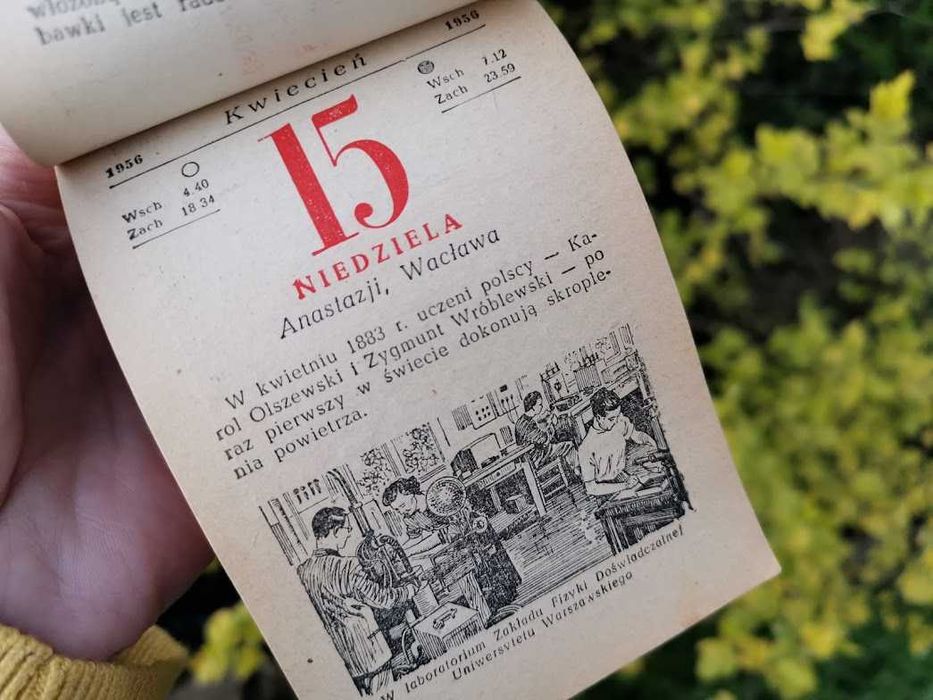 0ryginalna kartka z kalendarza 1956