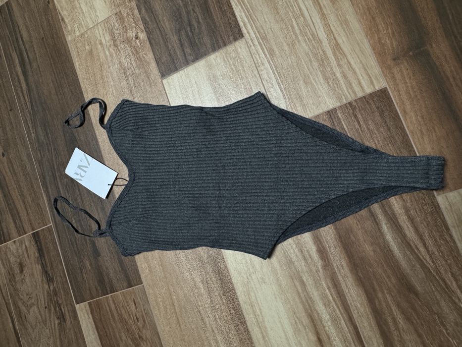 Szare body dzianinowe Zara r.S dzianina body prążkowane zatrzaski napy