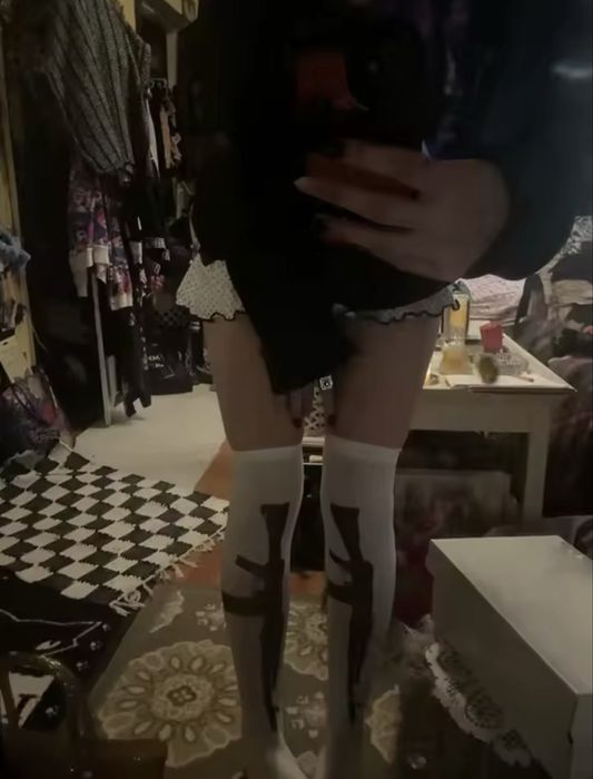 чулки белые с принтом опиум альт гранж у2к