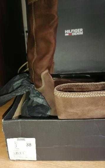 Botas altas pele em castanho Hilfiger denim