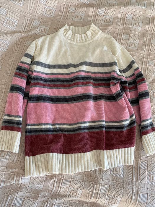 Gruby luźny sweter golf w paski