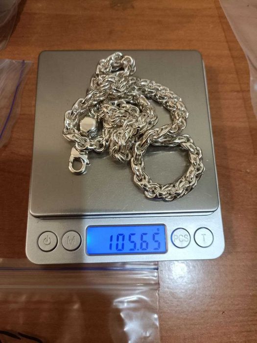 Серебряная цепочка Бисмарк, крестик. Срібний ланцюг Бісмарк+хрестик