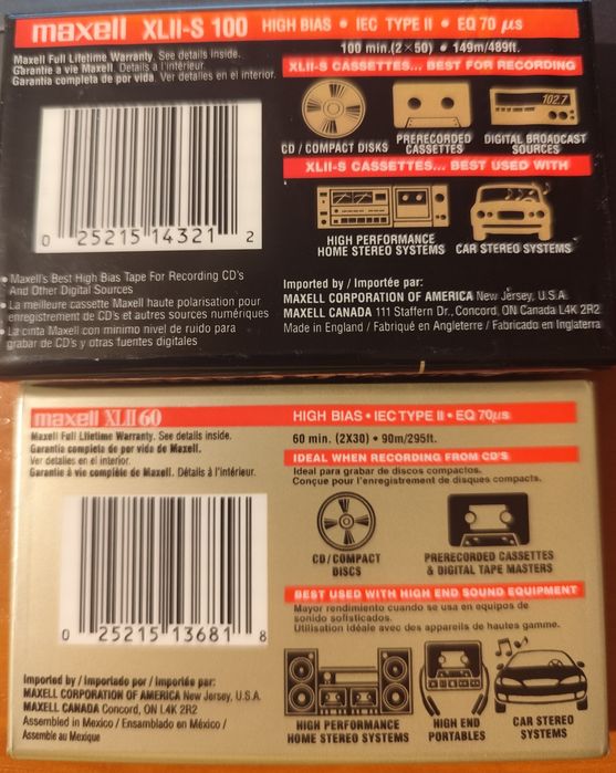 Zestaw dwóch nowych kaset chrom MAXELL XLII i XLIIS