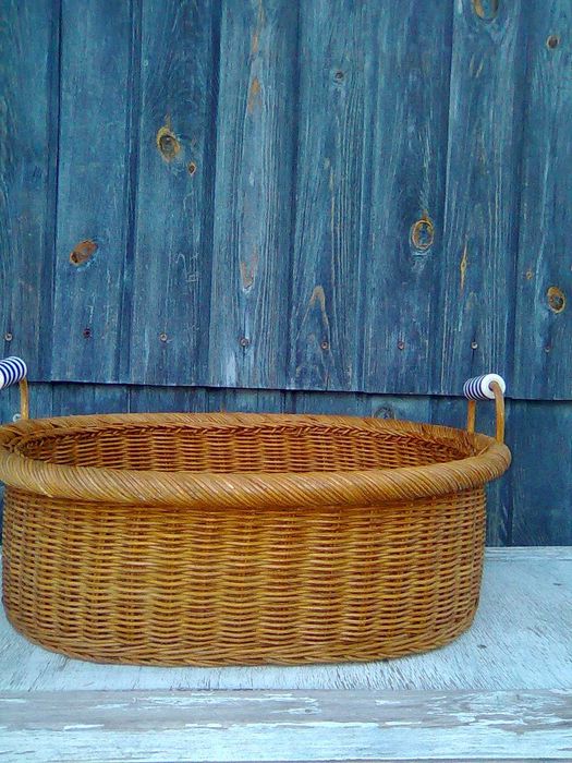 Kosz wiklinowy podłużny, duży, porcelanowe uchwyty Niemiecki