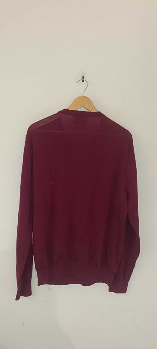 Sweter męski w serek z wełny z merynosa Merino Wool XL fioletowy