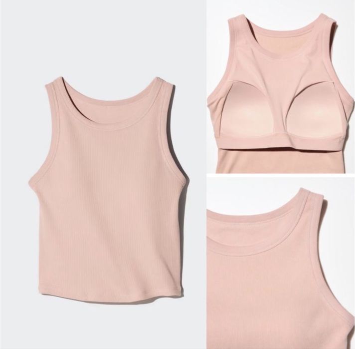 Майки з вбудованими чашечками, бра топ Uniqlo ribbed cropped bra top, майки з бра