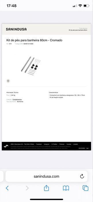 Kit de pés para banheira Sanindusa - oportunidade