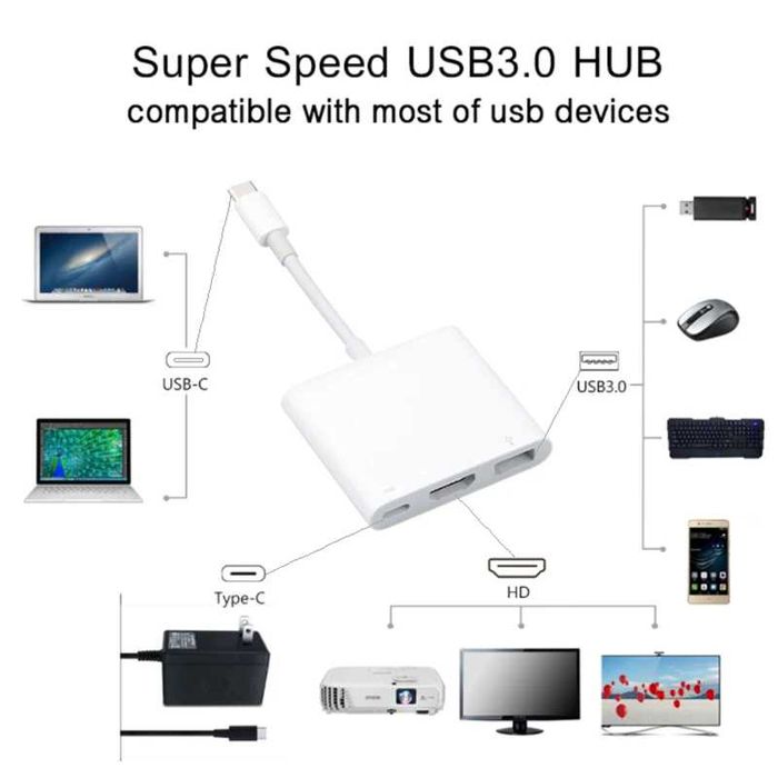 Hub Хаб 3в1 для Macbook Ноутбук HDMI USB 3.0 TypeC USB HUB Хаб: 399 грн ...