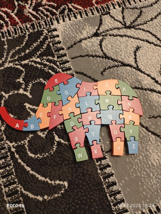 Puzzle drewniane układanka SŁOŃ literki-cyferki