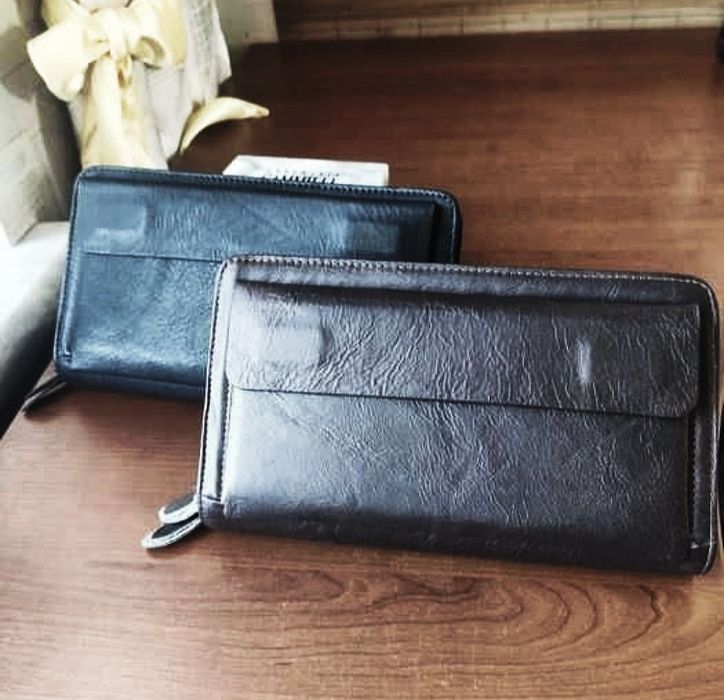 Кожаная мужская Барсетка. .Цвет- Dark Coffee и Черный