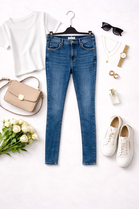 Niebieskie jeansy z wysoką talią S 36