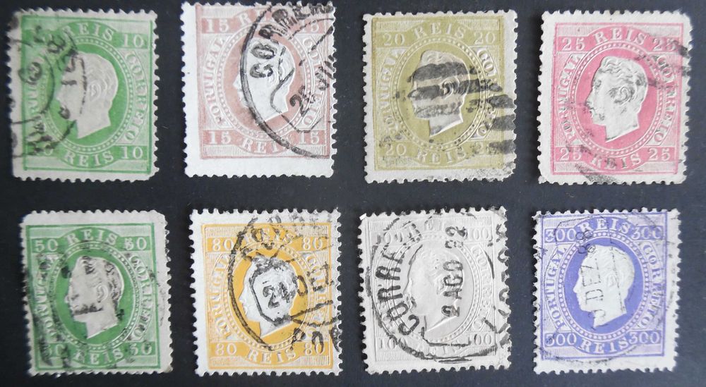 Selos Portugal 1870/1879-Clássico D. Luís Fita-Direita Coleção incompleta
