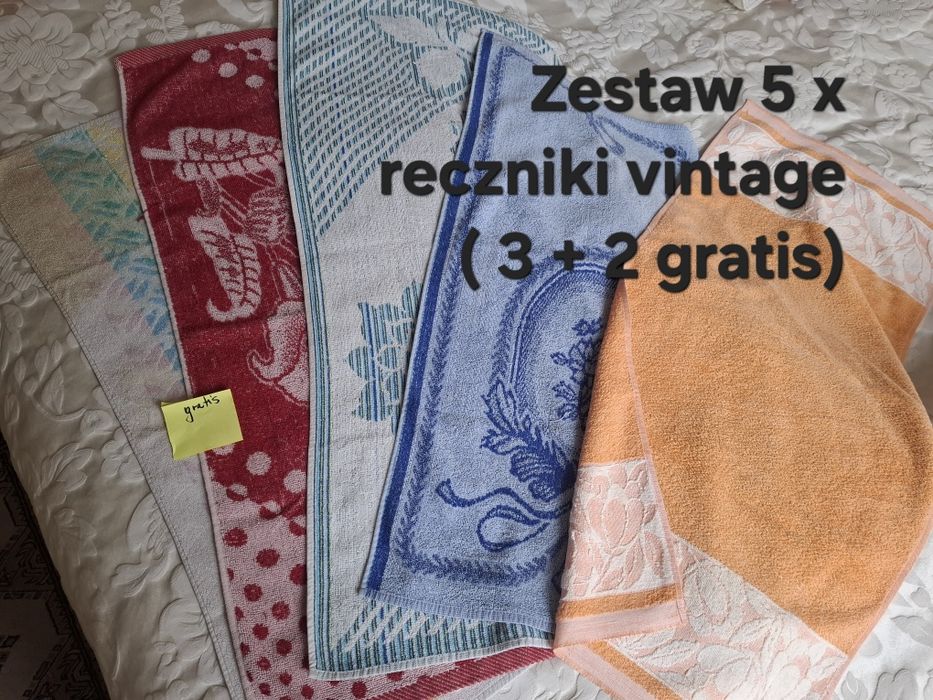 Zestaw 5 x (3 szt. +2 gratis)  reczniki vintage PRL 100 % bawełna