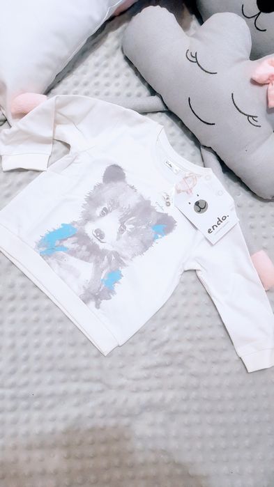 Bluza biała Endo r. 86 z misiem niedźwiadek