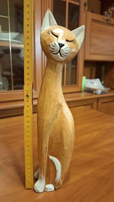 Kot figurka drewniana