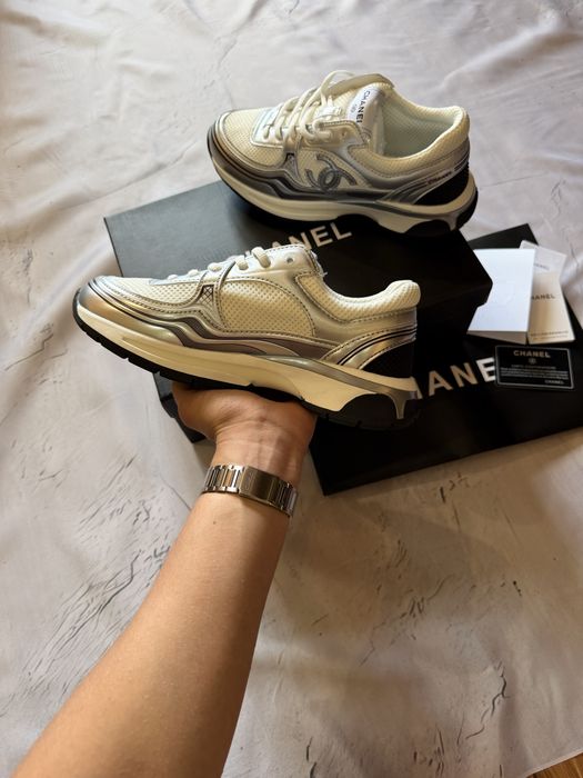 Кросівки Chanel Runner White-Grey / шанель ранер біло-сірі унісекс sneakers, повний комплект, коробка, пакет, картка