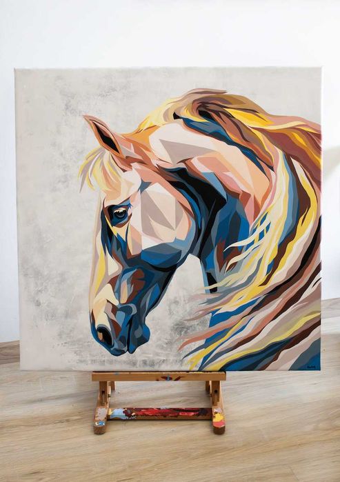 Obraz Konia Ręcznie Malowany Farbami Akrylowymi 70x70cm