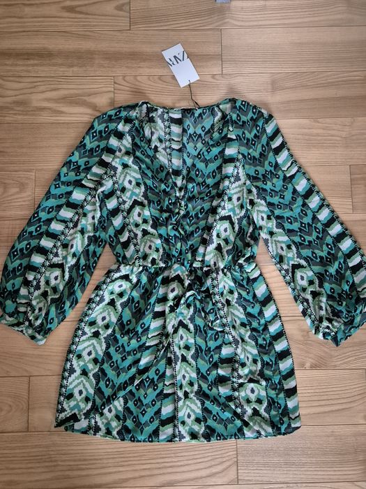 ZARA nowa sukienka S M 36 38 elegancka wizytowa koktajlowa zielona geo