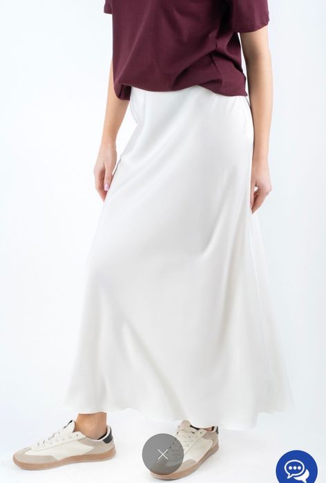 Атласна Спідниця максі шовкова біла, розмір s