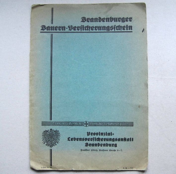 Aktówka niemieckiego towarzystwa ubezpieczeń- Frankfurt (Oder) do 1945
