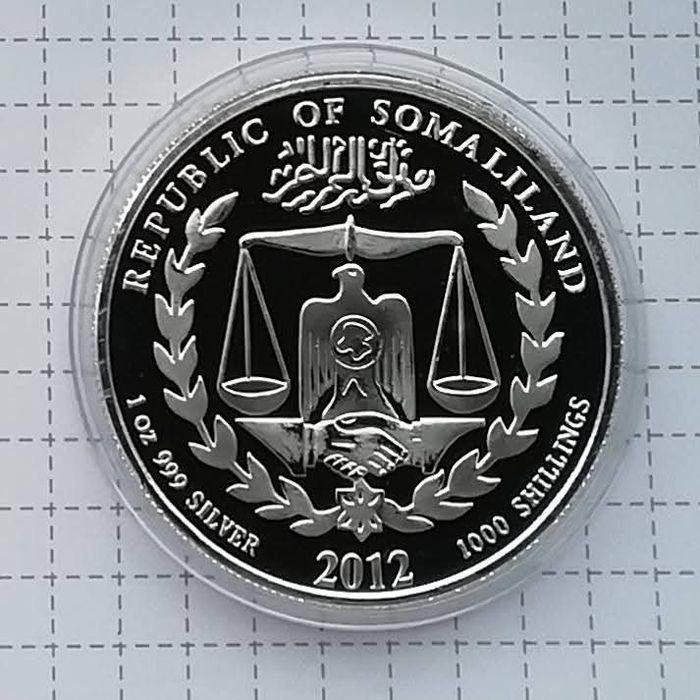Сомаліленд 1000 шилінгів 2012р. СРІБЛО. Рік дракона! ПРУФ.