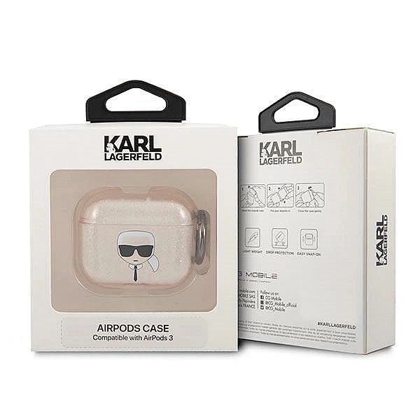 Etui Karl Lagerfeld Glitter Karl's Head na AirPods 3 - złote