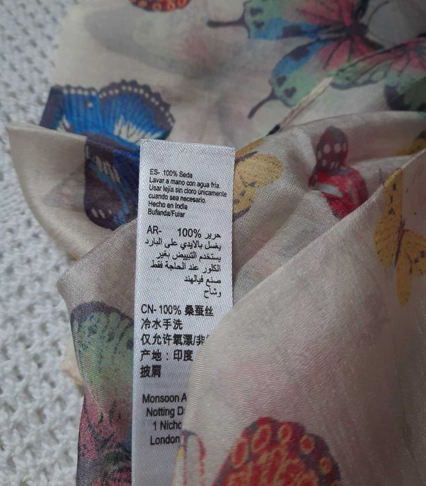 100% Jedwab Accessorize motyle wzór motyli szal jedwabny apaszka
