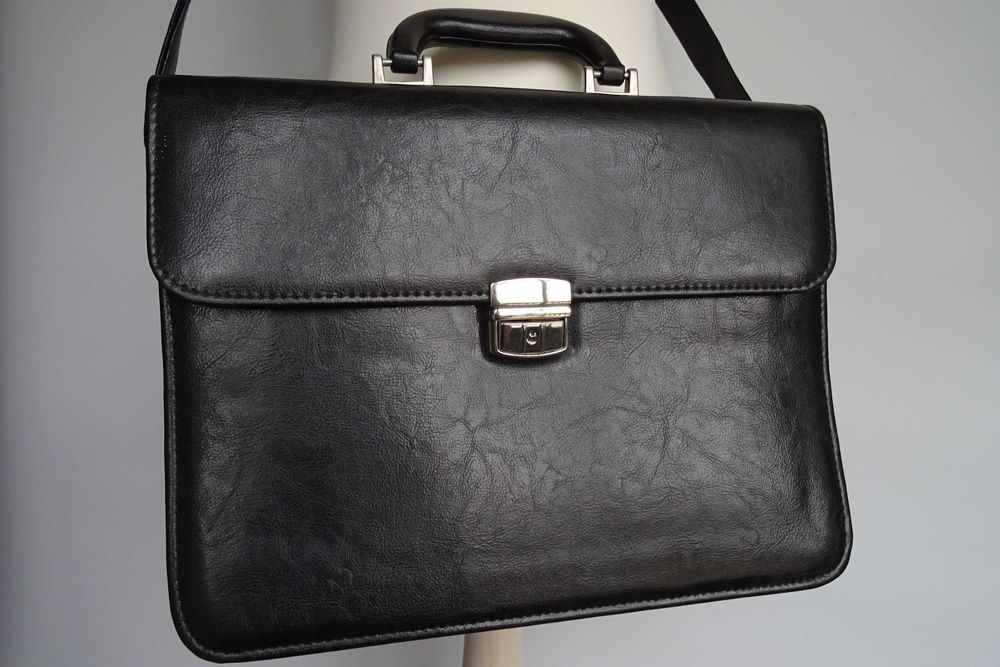 Aktówka neseser męska vintage, czarna, A4, teczka na ramię