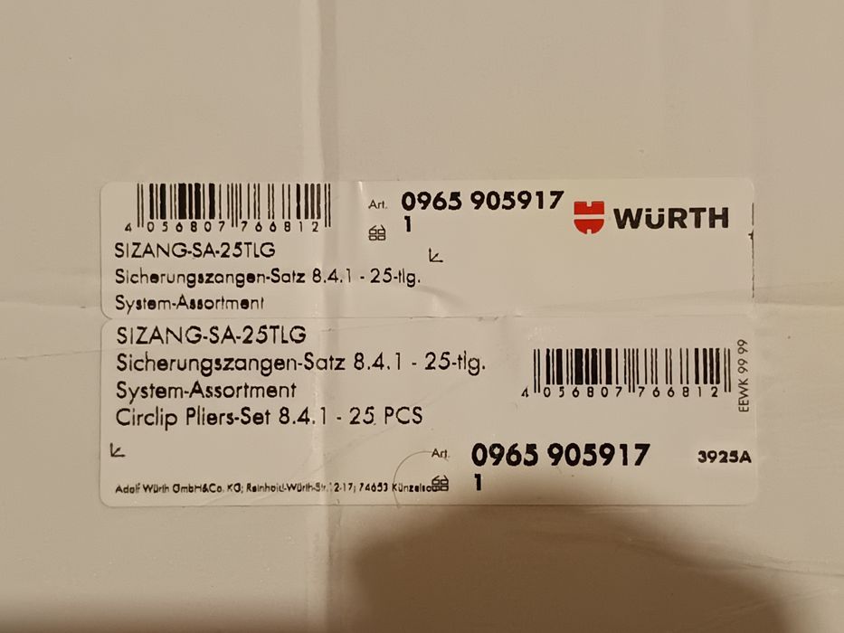 WURTH !!! ZESTAW SZCZYPIEC !!! Wkład do Wózka  !!!