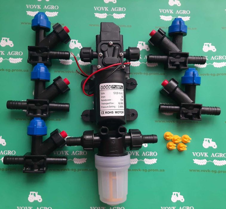 Комплект оприскувача на мотоблок форсунки насос 12В 6л форсунки