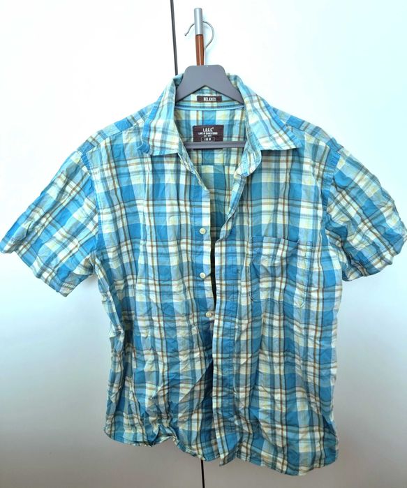 Camisa azul com padrão quadriculado H&M 100% algodão, tamanho M