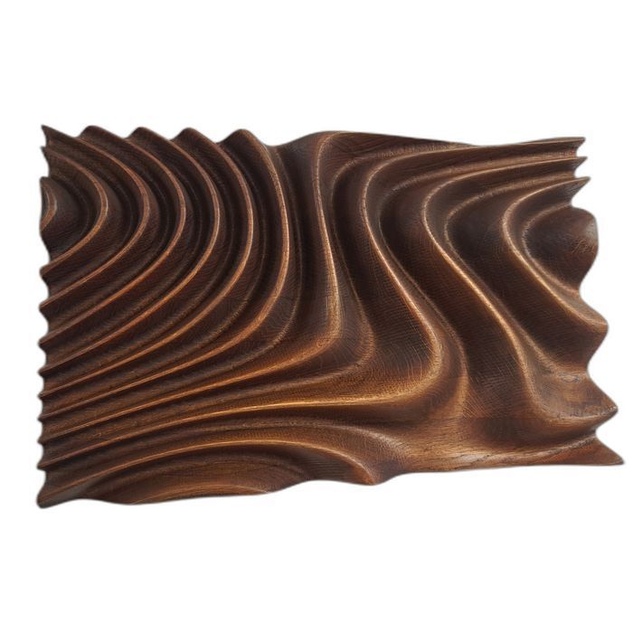 Dębowy panel ścienny 3D Fale – olejowany, 55 × 34 cm