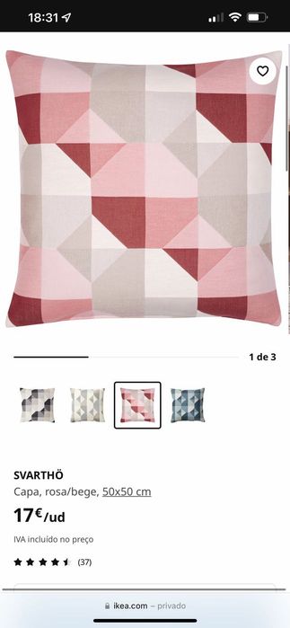 Almofada SVARTHO Ikea, rosa/beje, 50x50cm