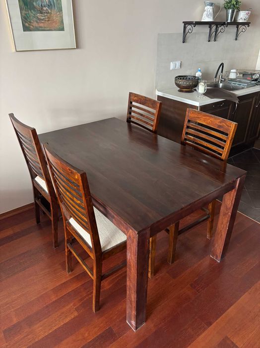 Drewniany Stół z Krzesłami Styl Kolonialny - Indyjski