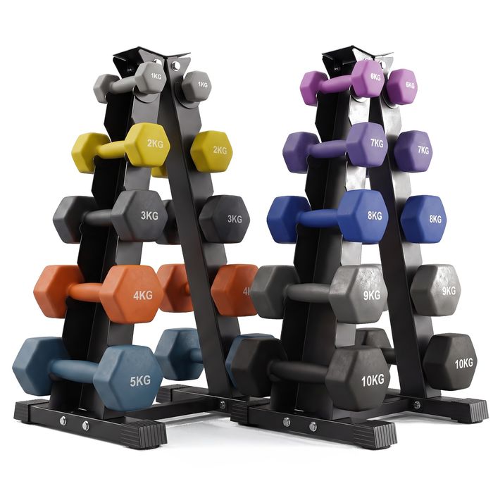 Zestaw Hantli Neoprenowych 1-10 kg 110 kg 20 szt 2 Stojaki