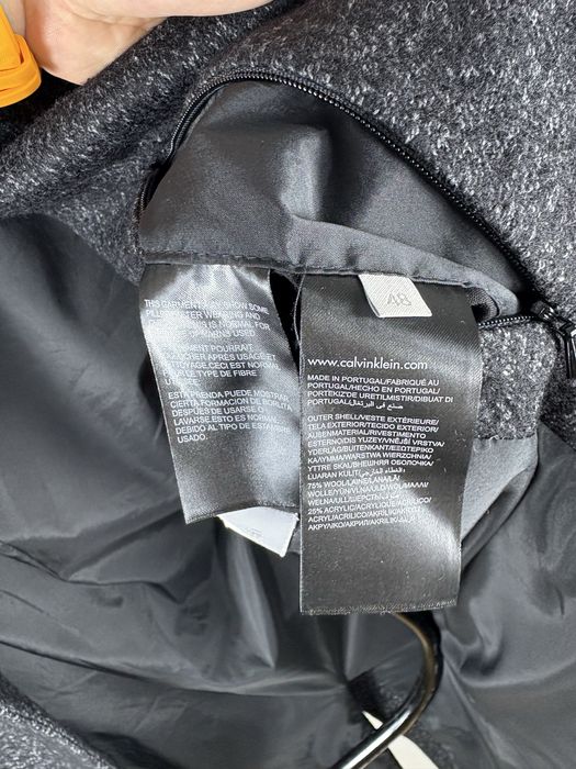 Calvin Klein – męski płaszcz wełniany Fitted | grafit | roz. 48 | Made in Portugal